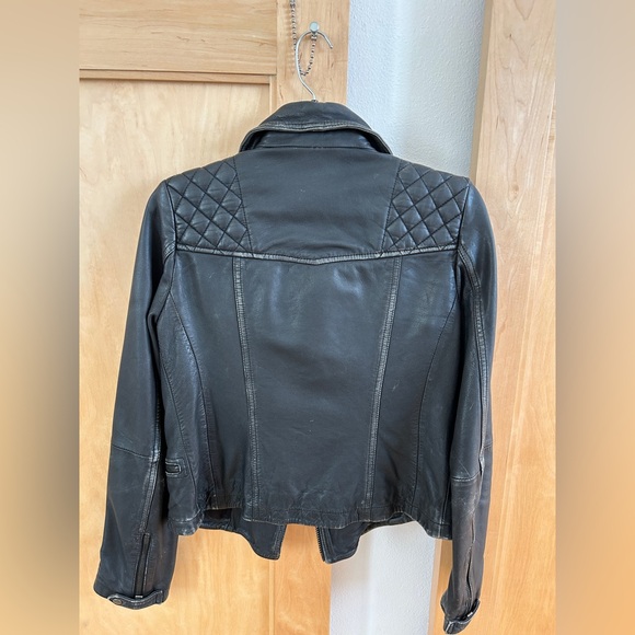 All Saints Cargo Distressed Leather Biker Jacket - Picture 6 of 11